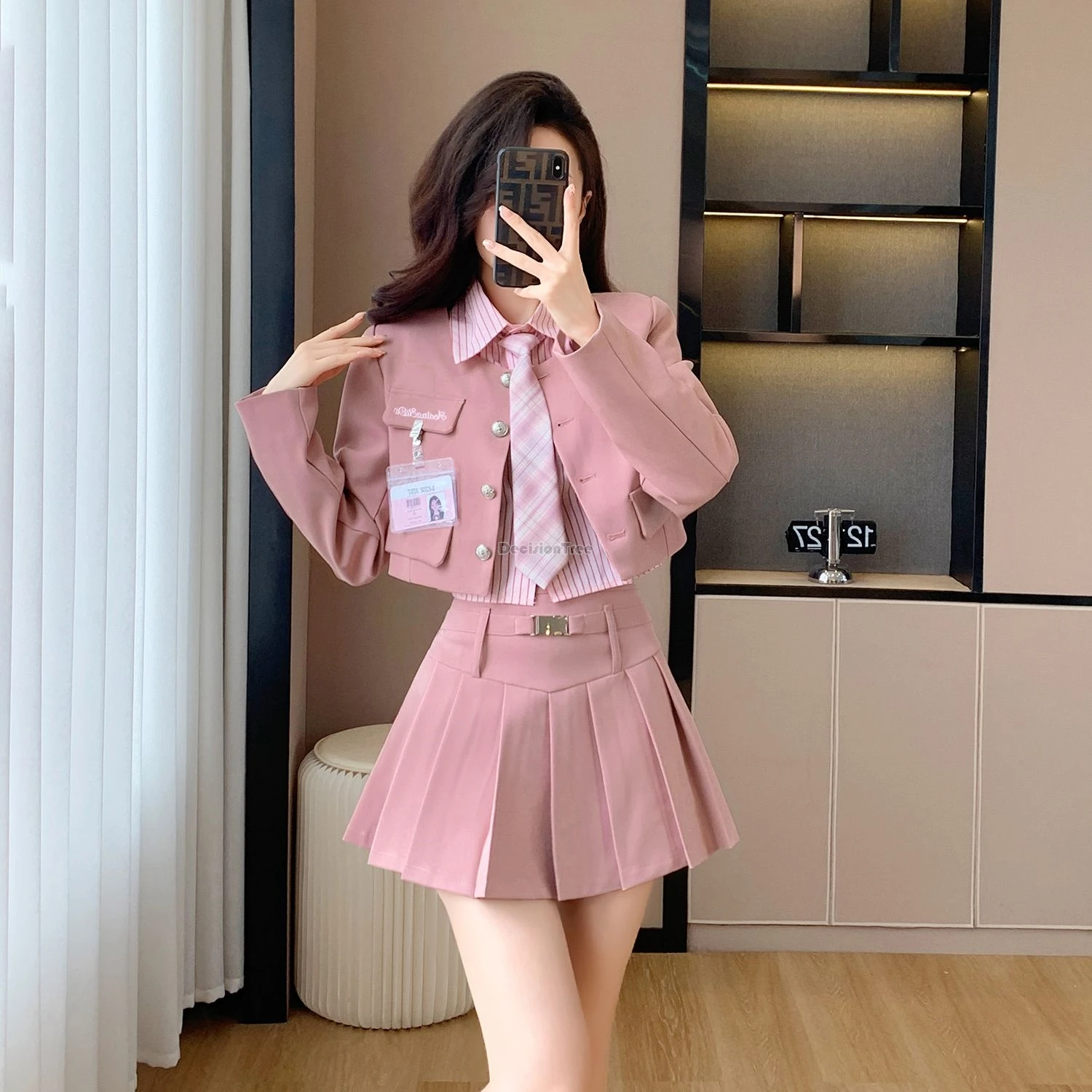 2024 spring women's fashion korea style jk long sleeve suit jacket pleated skirt new short three-piece jk uniform daily set w236