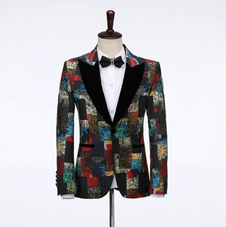 

Men Slim Fit Suit Jacket Tuxedo Formal Blazer Floral Jacquard Velvet Peaked Lapel Costume Wedding Party Prom mens blazers