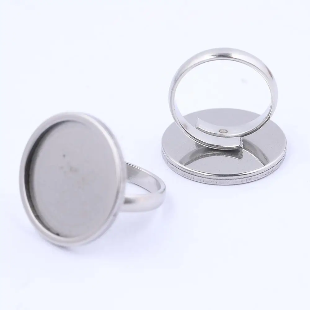 10pcs Fit 20mm Cabochon Ring Base Setting Blanks Stainless Steel Adjustable Black Rose Gold Plated Diy Jewelry Making