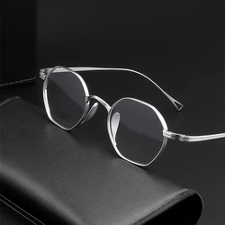 High Quality Handmade Hexagon Designer Anti Blue Light Frame Pure Titanium Men Retro Glasses Polygonal Korean Eyeglasses