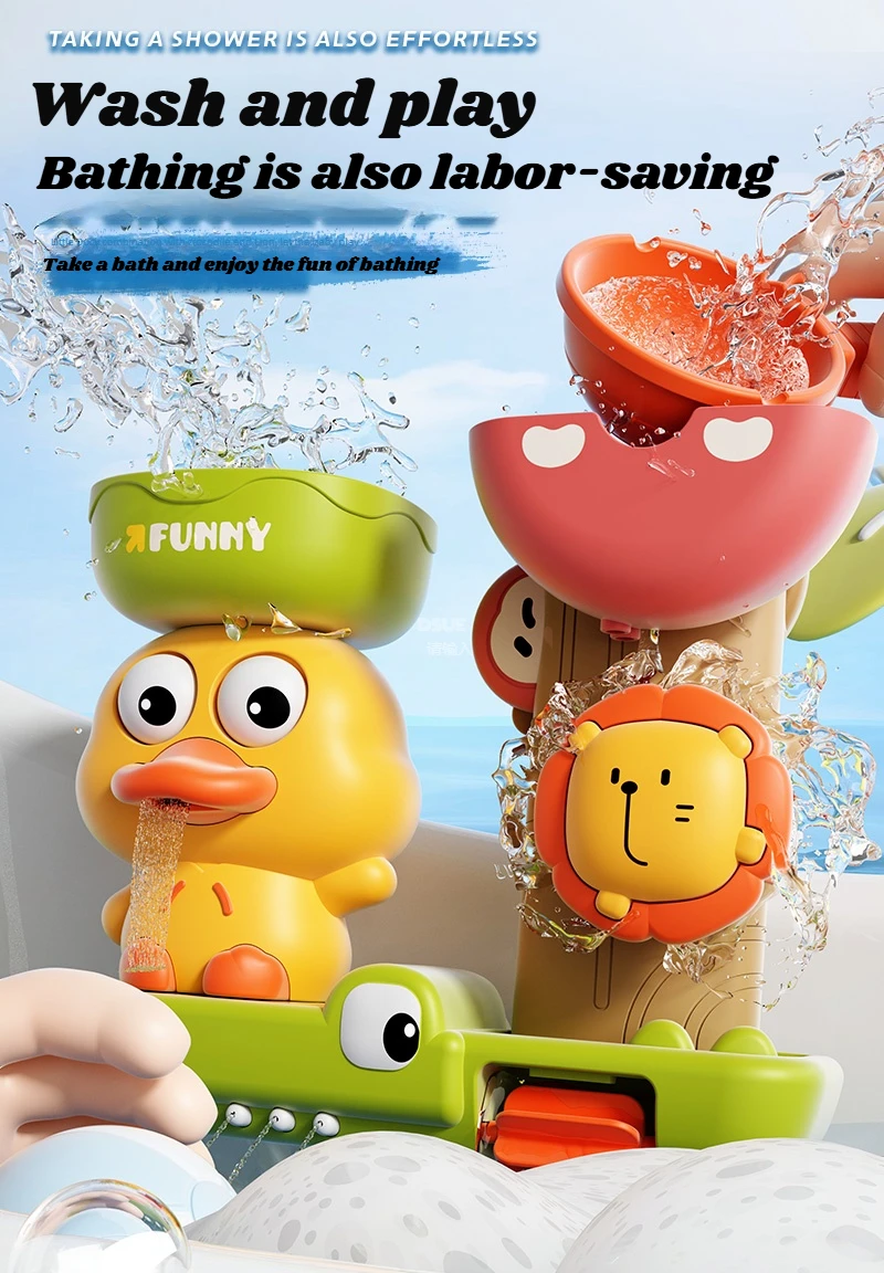 Ente/Blumenform Baby Badespielzeug Spielen Wasser in Löwe Wasserrad Kinder Spaß in der Dusche Badewanne mit Saugnapf im Kindergeschenk – Detail 7