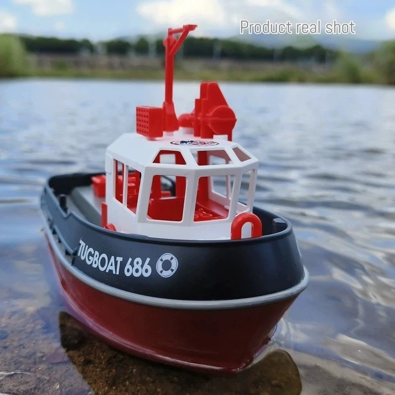

1:72 Scale Full Proportional RC Boat Simulation Tugboat 686 Dual Motor Small Tugboat Rechargeable Children's Toy