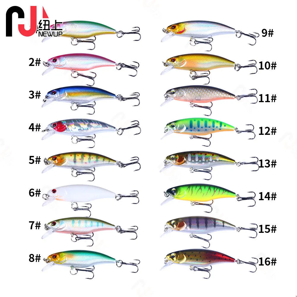 16pcs NEWUP Minnow Fishing Lures Set 6cm-4.3g 10# Sinking Minnow Artificial Hard Bait for Pike Perch Bass Trout Pesca