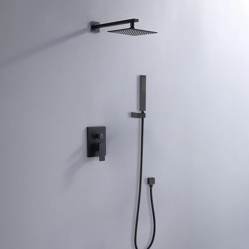 Empolo Wholesale Wall Mount Rainfall Shower Mixer System Hotel Bathroom Matte Black Brass Concealed Bath & shower faucets Set