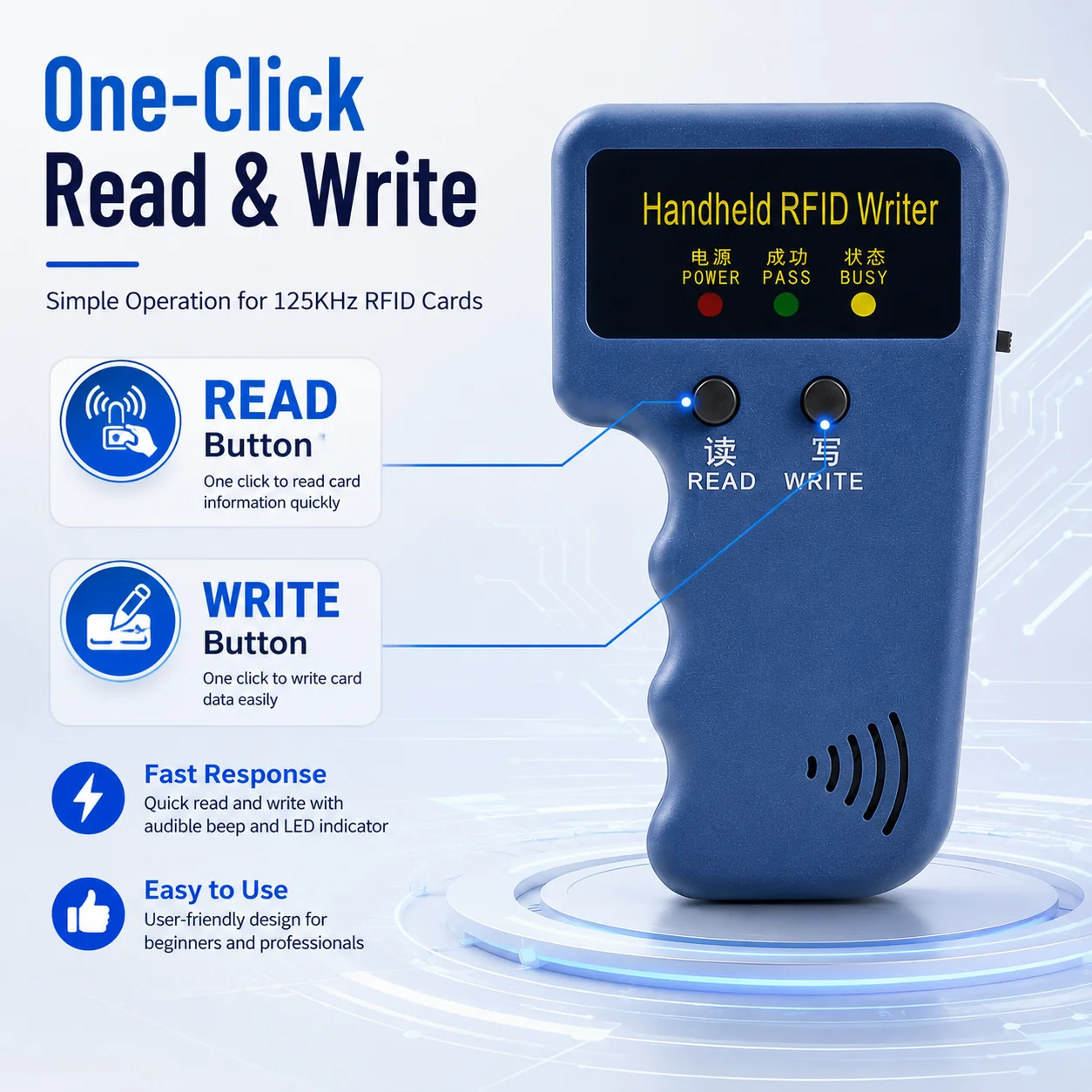 Handheld 125KHz RFID ID Card Copier Writer Programmer EM4100 EM5200 T5577 Duplicator for Rewritable Access Control Keyfobs Tags