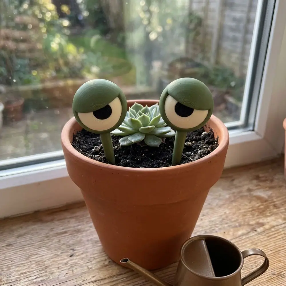 2Pcs 3D Printed Fun Grumpy Eye Plant Stakes Whimsical Quirky Grumpy Face Pot Ornament Weird-Looking Plastic