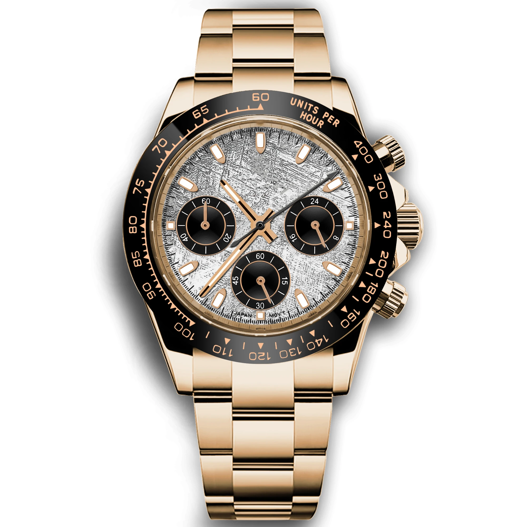 Benutzerdefiniertes Logo Panda-Zifferblatt Daytona Homage Uhr 40mm Edelstahl Saphirglas Keramik-Lünette Quarzwerk Luxus Herrenuhr RELOJ – Detail 16