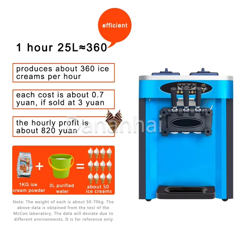 Desktop Three Color Ice Cream Machine, Commercial Fully Automatic Ice Cream Cone Machine, Sundae Machine