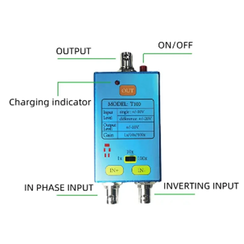 New 100Mhz Bandwidth Oscilloscope Differential Probe DDS Gain Split Probe Signal Amplifier 100X 10X 1X