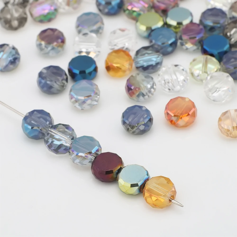 50pcs Flatback Round Bead 8mm Faceted Glass Loose Beads Cheap Beading Jewelry Diy Making Crystal Accessories Wholesale In Bulk