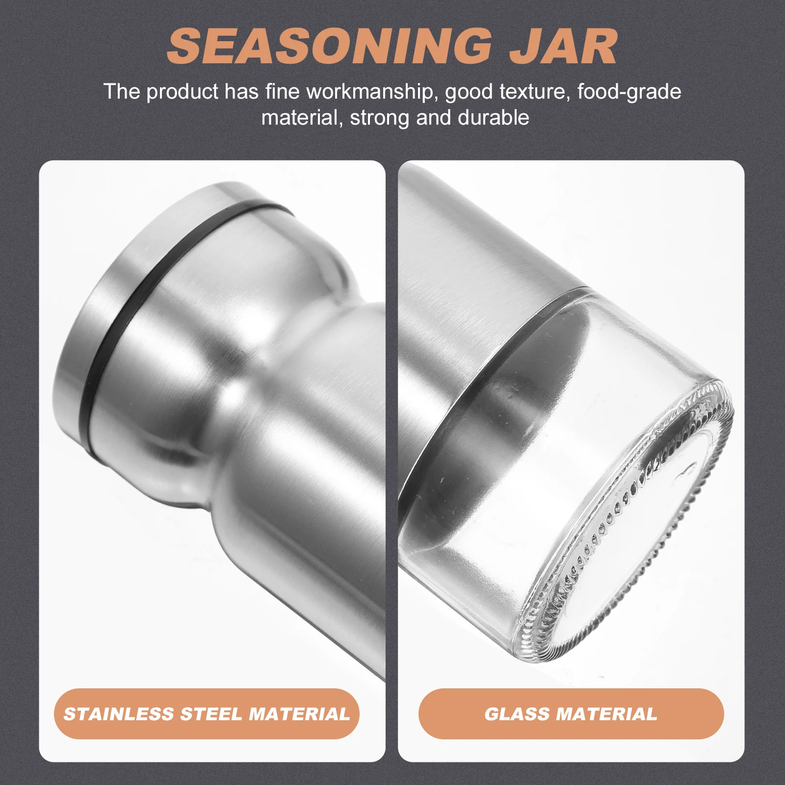 

2Pcs Kitchen Seasoning Bottle Glass Stainless Steel Spice Storage Jar Pepper Jar Condiment Container Easy Clean