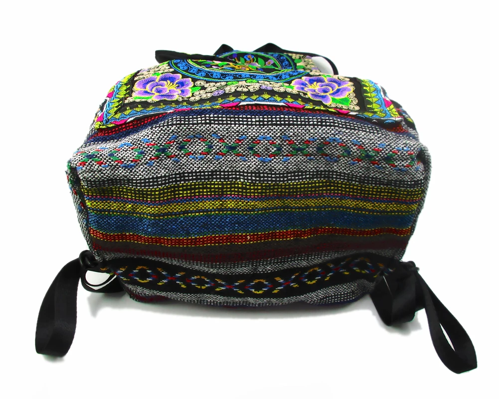 Tribal Vintage Hippie Colorful Travel Backpack Bag For Women Embroidery Pom Charm Floral Ethnic Bohemian Boho Rucksack SYS-592