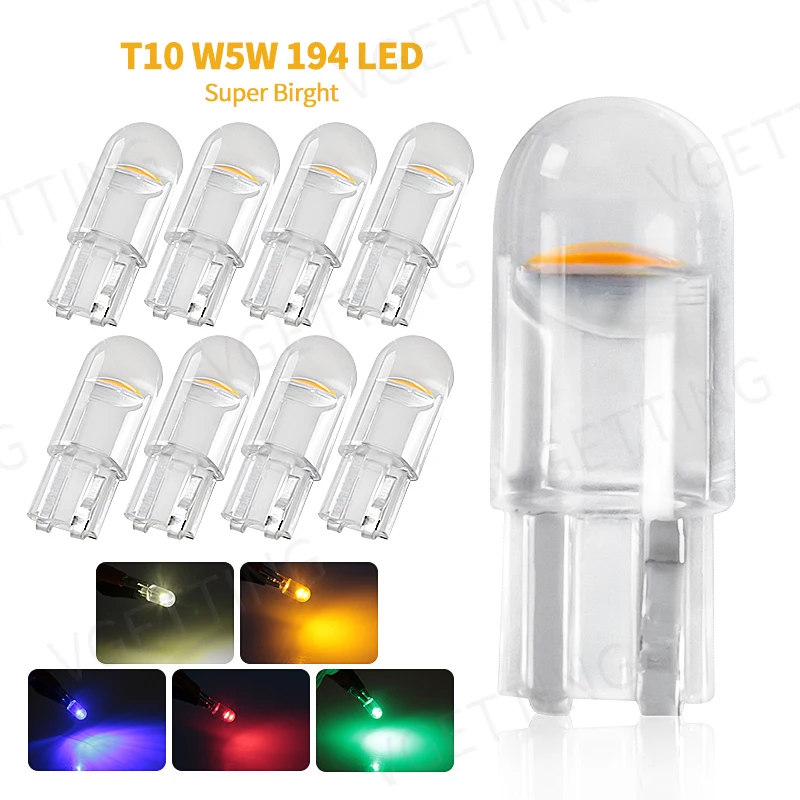 

10Pcs Universal T10 W5W 194 LED Car License Plate Light 6000k Highlight Reading Dome Lamp Bulb COB Glass Marker Wedge Lamp 12V