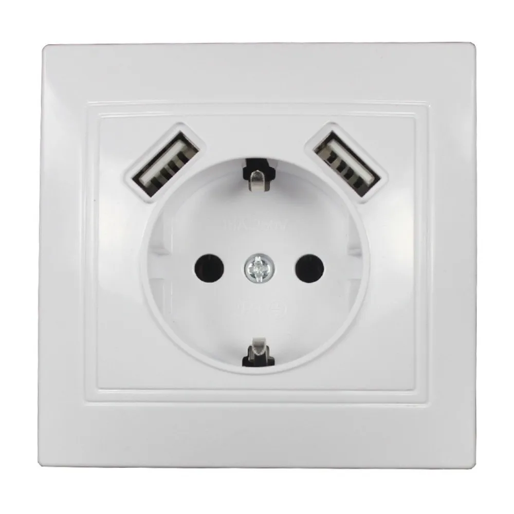 5V 2A Wall Socket with 2 USB Fast Charging USB Charger Power Socket EU Standard Built In Schuko Socket with USB Travel Use
