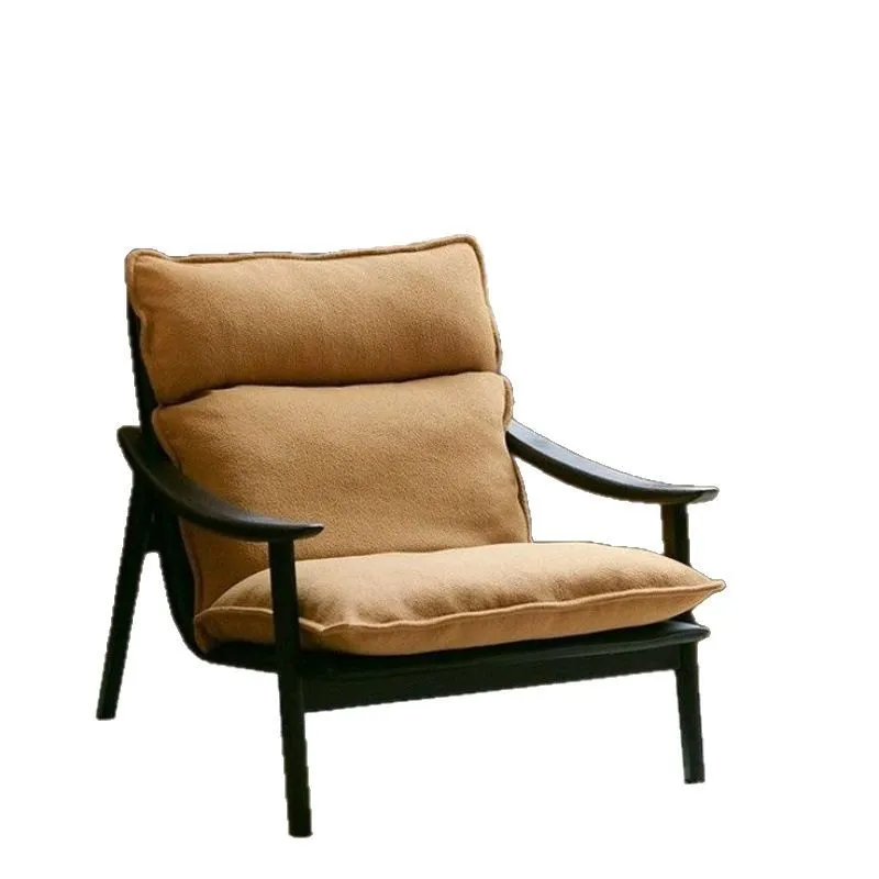 &Medieval Italian style single sofa chair retro flannel removable and washable living room balcony solid wood leisure chair lazy