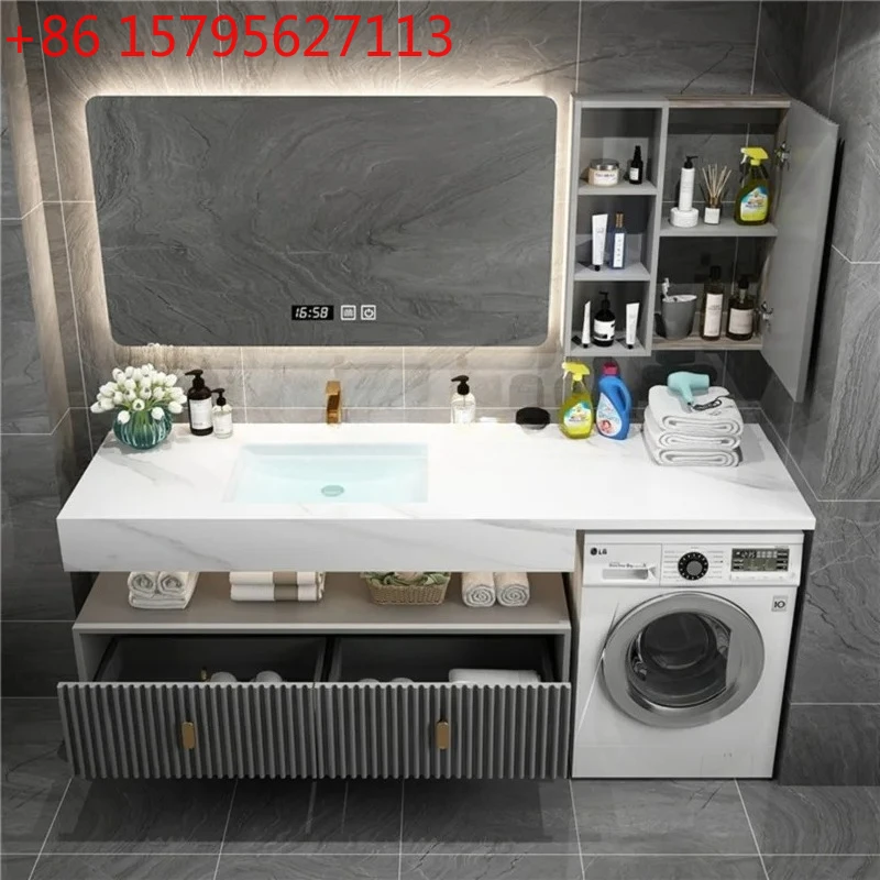 

Cabinet Combination Stone Plate Bathroom Cabinet Light Luxury Oak Bathroom Washbasin Washstand Smart Wall Cupboard