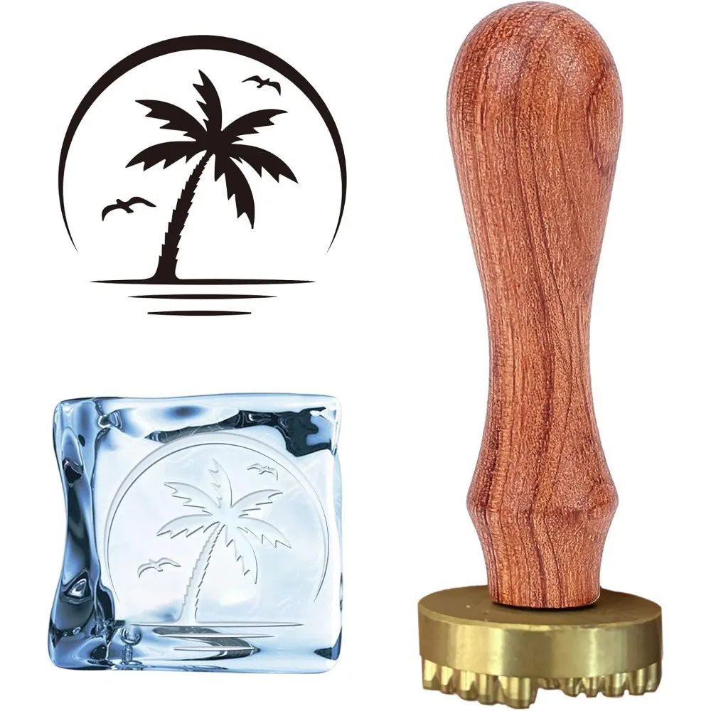 

Coconut Tree Ice Stamp Initials Ice Cube Mould Stamp 1.2" with Removable Brass Head Replacement Wood Handle Ice Branding Stamp