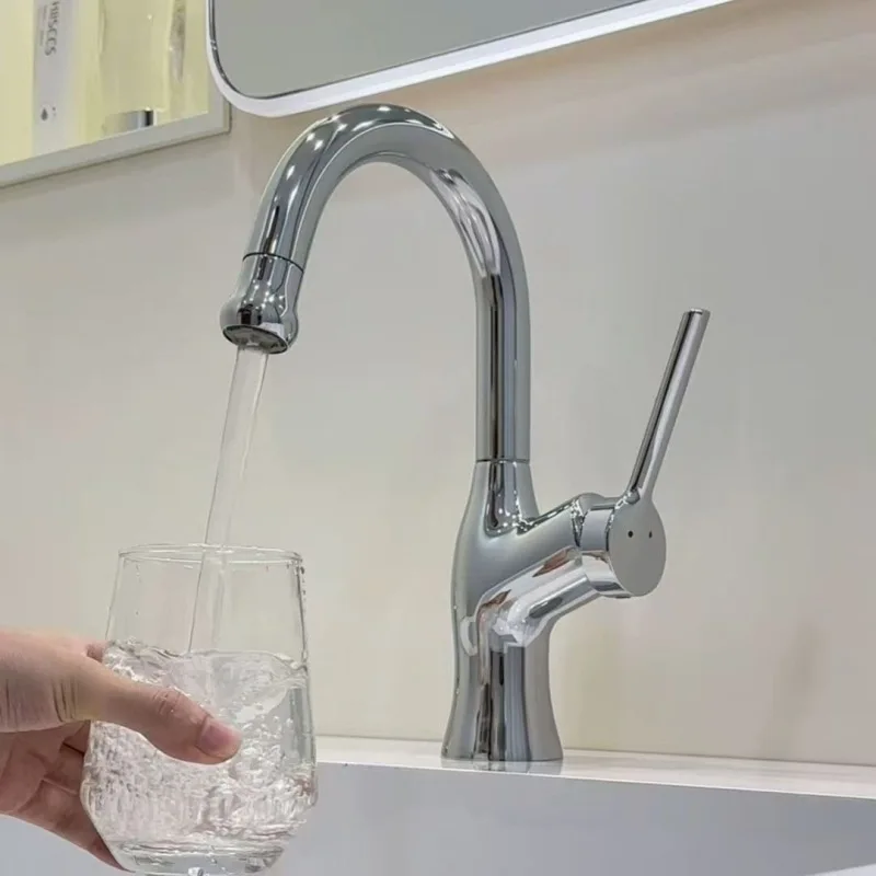 Bathroom Basin Faucet with Pull Out Sprayer Two Function Single Handle 360 Degree Rotation Hot and Cold Water Mixer Tap Crane