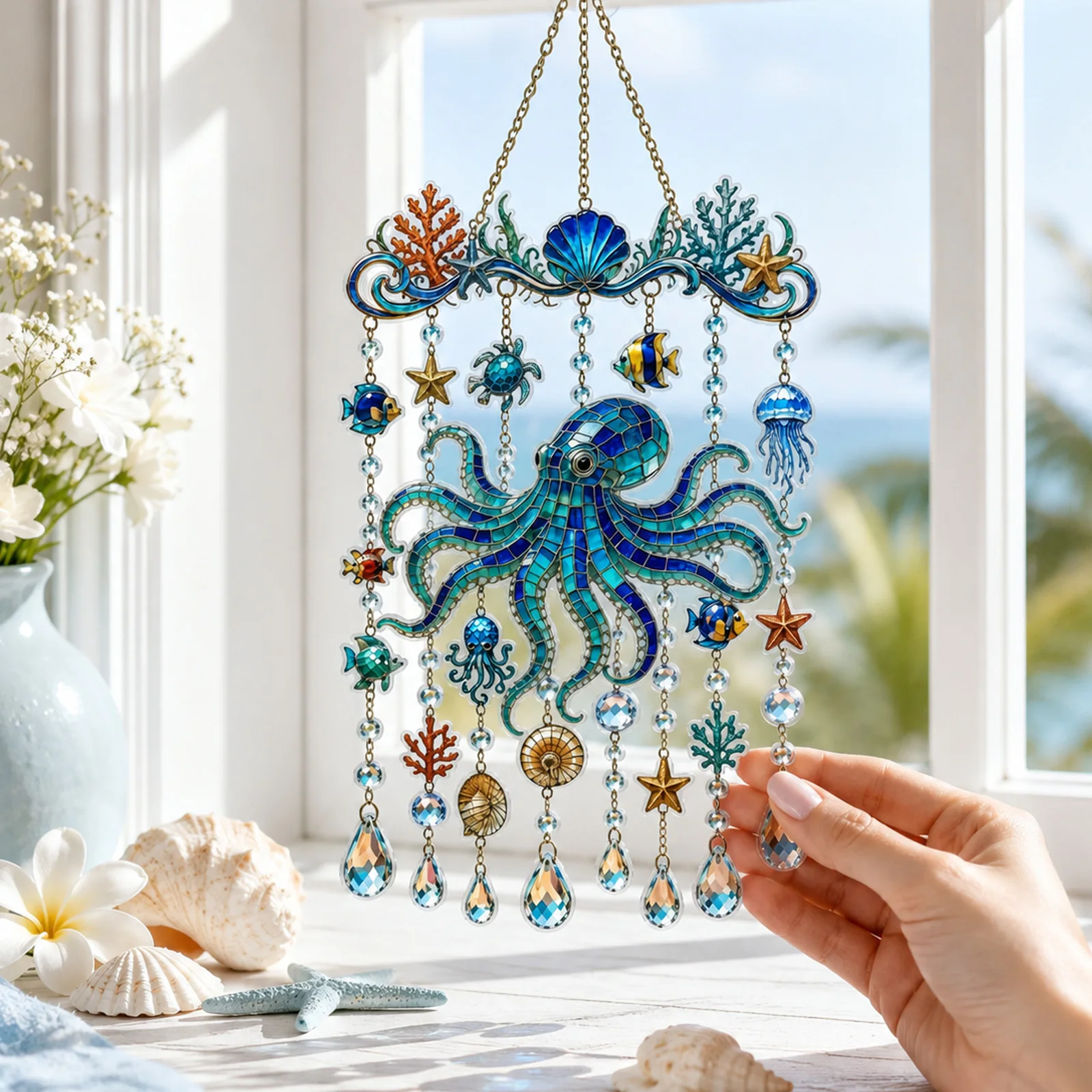 Acrylic 2D Marine Animal Print Pendant Sea Life Themed Wall Hanging Decorations Garden Suncatchers Home Decoration