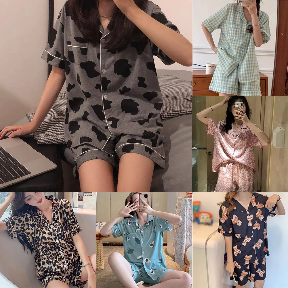 Women\\\'s Pajamas Sleepwear Shorts Sets Korean Style Pijama Loungewear Cute Summer Two-Piece Set Ruffle Night Wear Home Suit