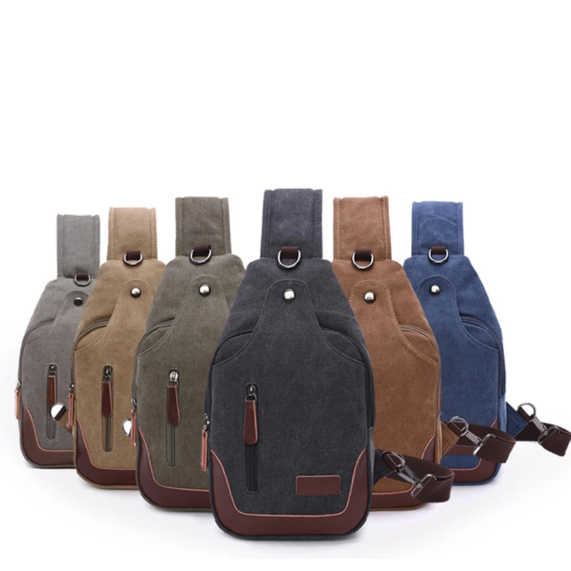 Men's Sling Chest Bag Canvas Cross Body Backpack Multi-Layer Male Shoulder Bags with Zipper Closure for Travel Daily Commute