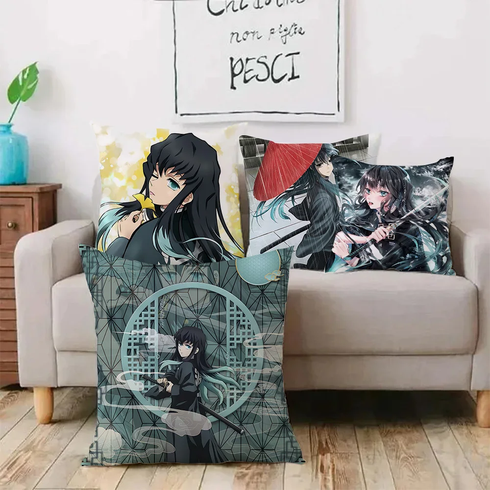 Muichiro Tokito Anime Pillow Covers Cartoon Sofa Decorative Home Double-sided Printing Short Plush Cute Cushion Cover