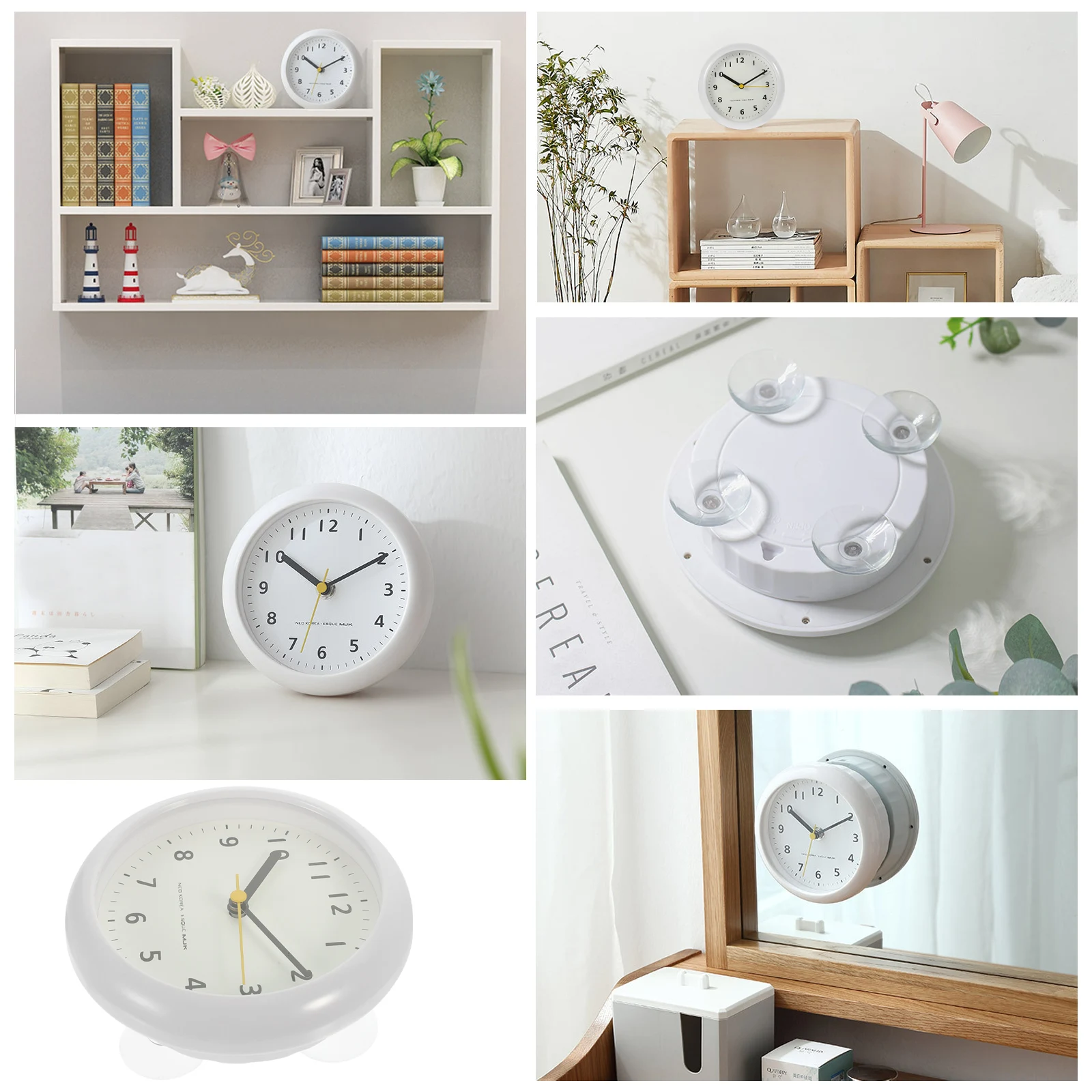

Silent Alarm Clock White Round Desktop Clock Alarm Small Size Storage Decor