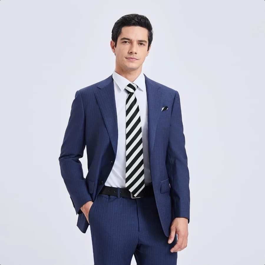 HISDERN мужской галстук в полоску и комплект носовых платков деловой формальный тканый карманный квадратный свадебный галстук в полоску для колледжа