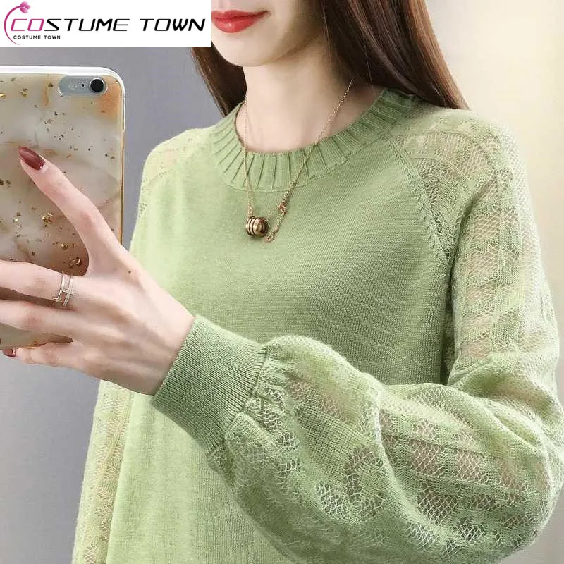 2023 Spring and Autumn New Round Neck Hollow Out Sweater Women's Korean Version Loose Outwear Versatile Knitted Bottom Top Thin