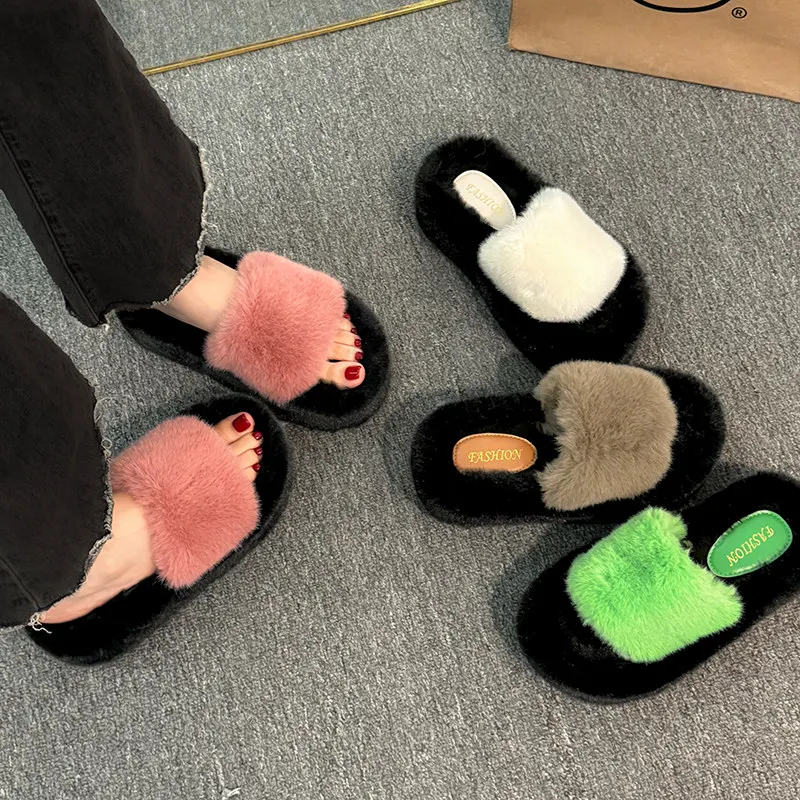 

Шлепанцы женские меховые, Сланцы на платформе, плюшевые массажные роскошные мягкие тапки, сланцы, модель 2024