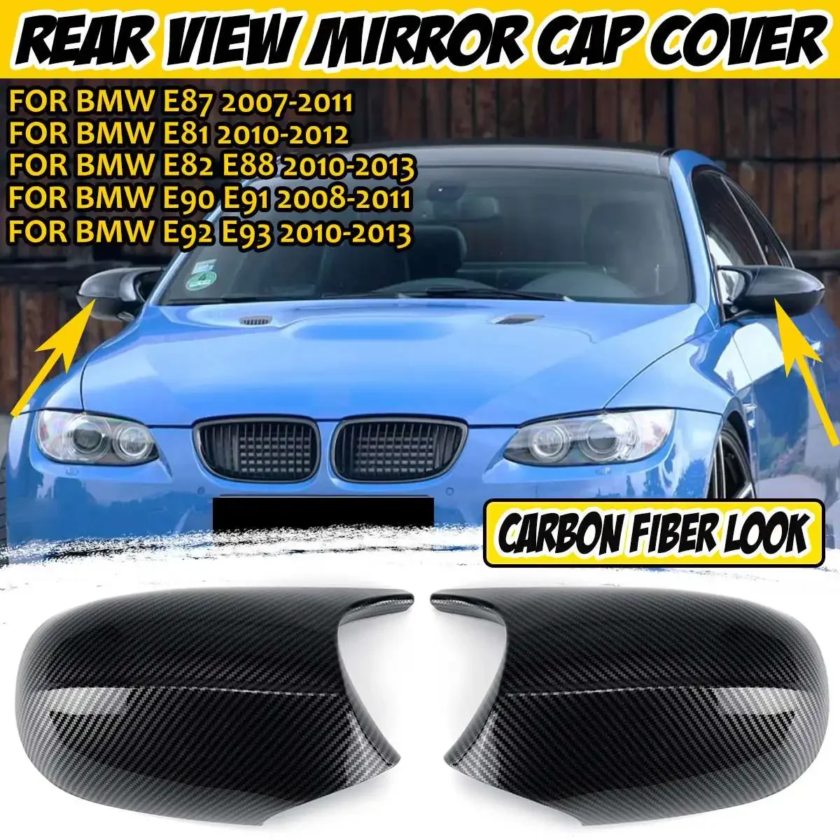 

M3 Style ABS 2x Car Rear View Mirror Cover Cap Shell Mirror Covers For BMW E81 E82 E87 E88 E90 E91 E92 E93 2010-2013 LCI Model