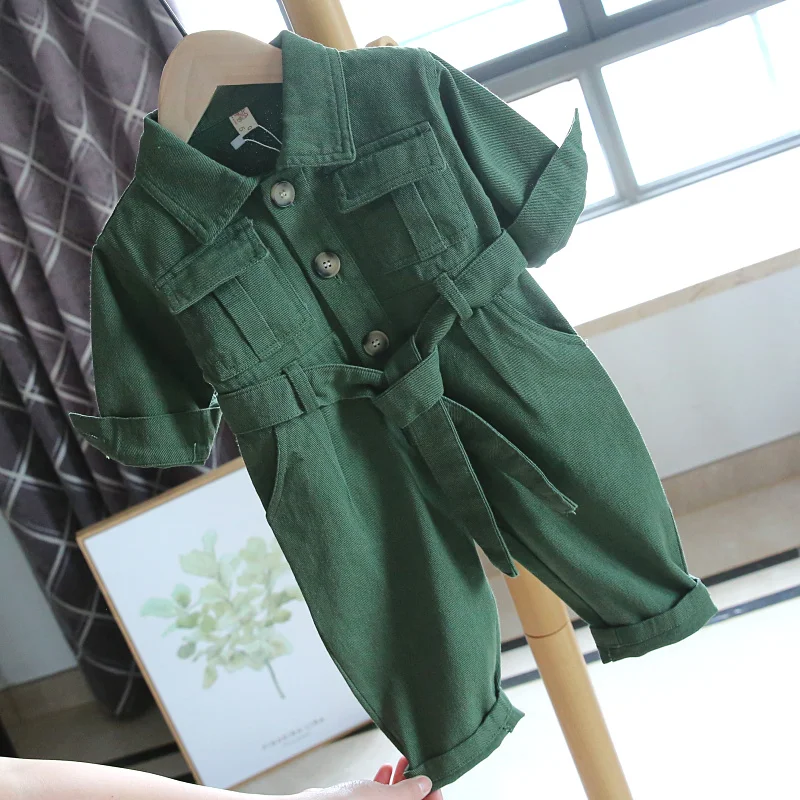 Toddler Baby Denim Jumpsuits Fashion Long Sleeve Turn Down Collar Overalls Spring Autumn Loose Boys Girls Jean Rompers