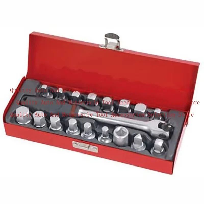 

18pc Oil Drain Sump Plug Key Set Universal 3/8 Inch Drive Joint Impact Wrench Set Hex Square Triangle Socket