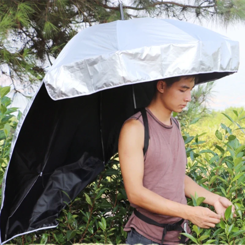 Back-type tea-picking umbrella Carry parasol Ultra-light head hat umbrella Outdoor sunscreen Double-layer vinyl creative