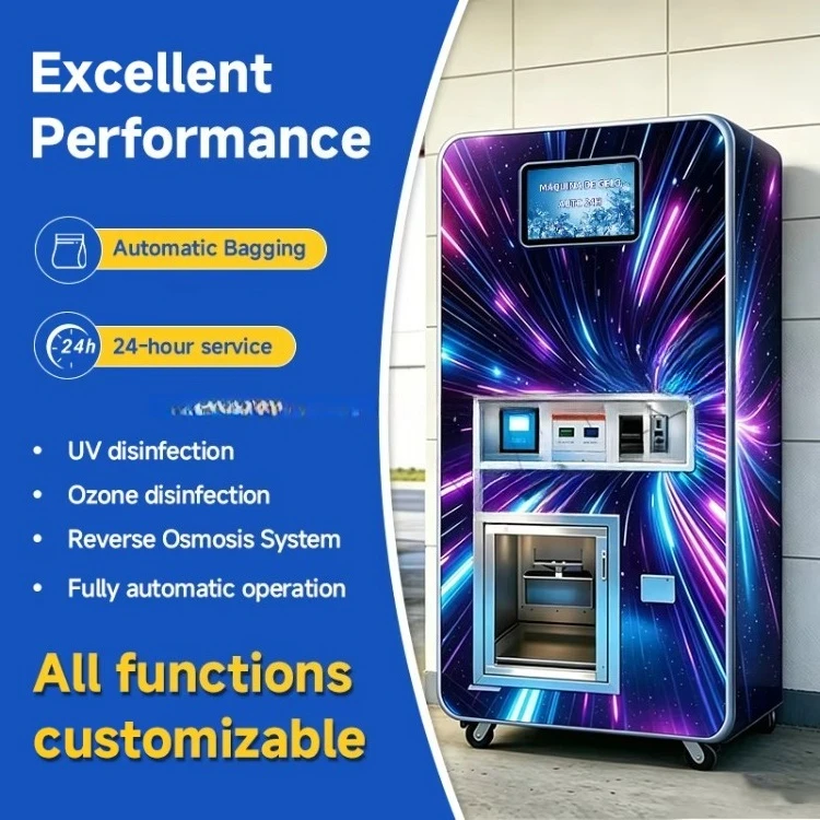 Heavy Duty 450kg/24h Ice Dispenser,5 Stage RO Filtration Unattended Ice Vending Machine for Outdoor Resort Multi pay Method