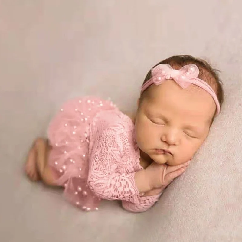 Baby Girls Costume Hairband & Tulle Dress Newborn Fotografie Props Outfit Photoshoot Lace Romper Skin-Friendly Jumpsuit