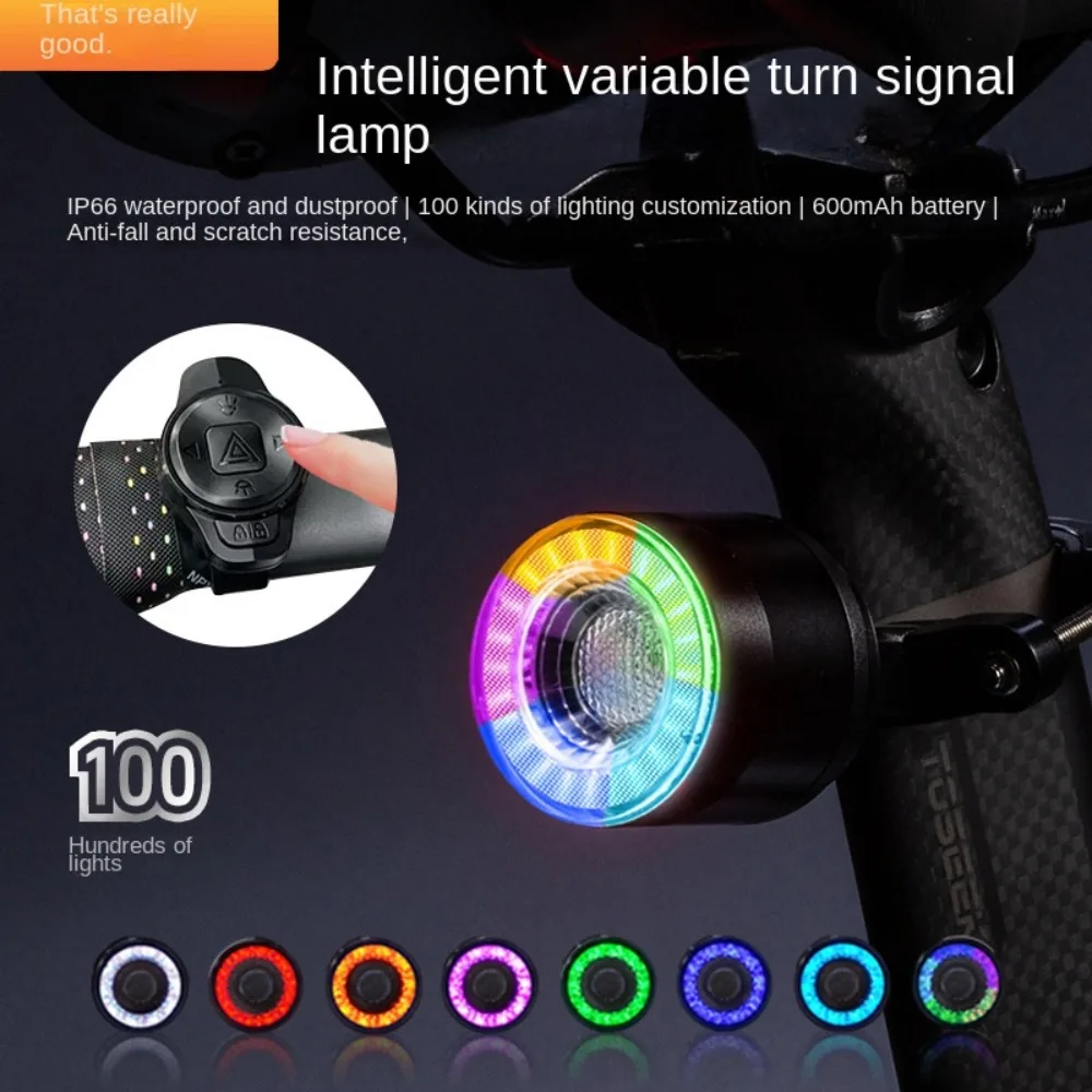 

Turn Signals Bicycle Brake Turn Tail Light IP66 Waterproof USB Smart Bike Tail Light Rainbow 7 Colors Back Brake Light