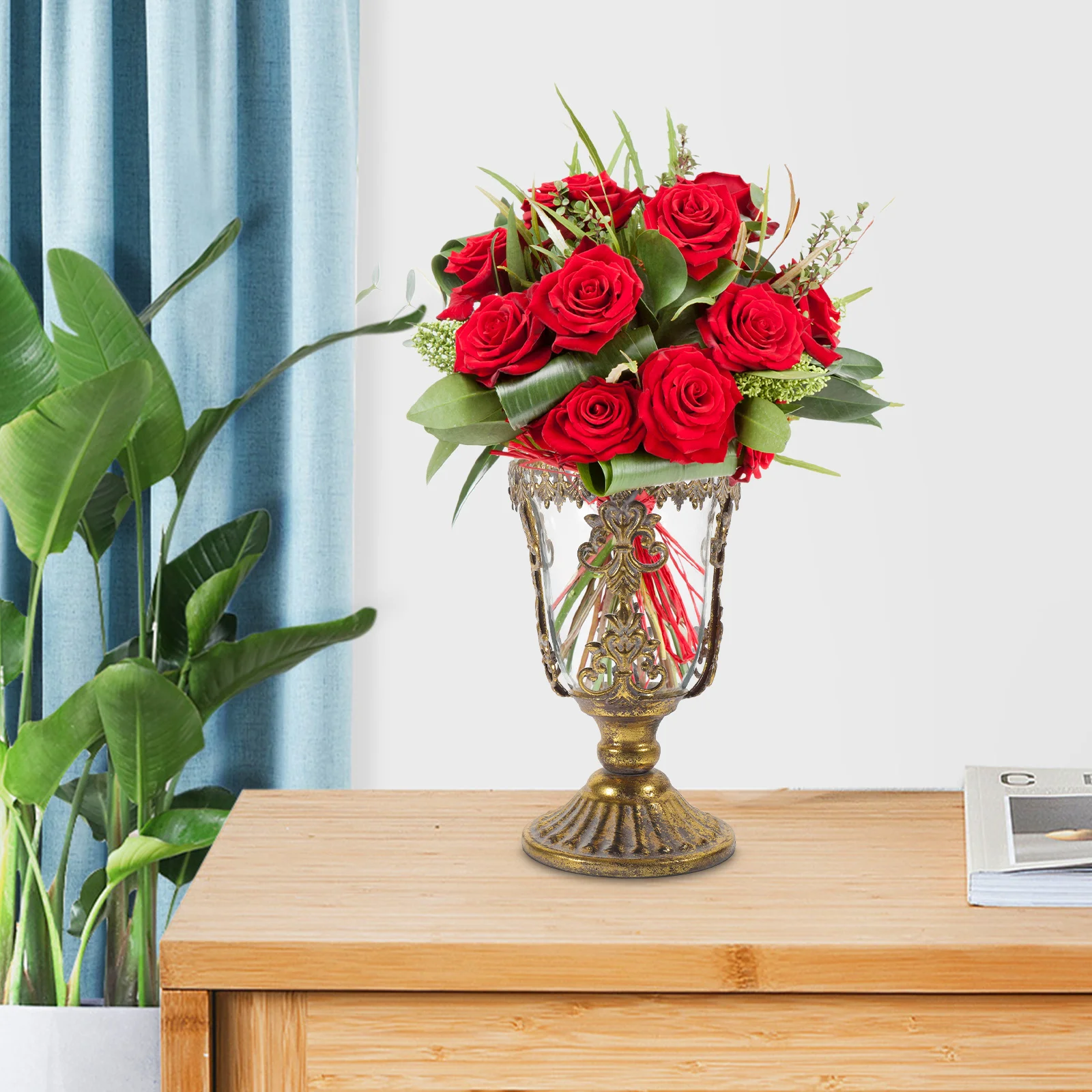 

Retro Vase Vintage Flower Pot Smooth Surface Round Edges Stable Base for Tabletop Desk Office Home Wedding Centerpiece