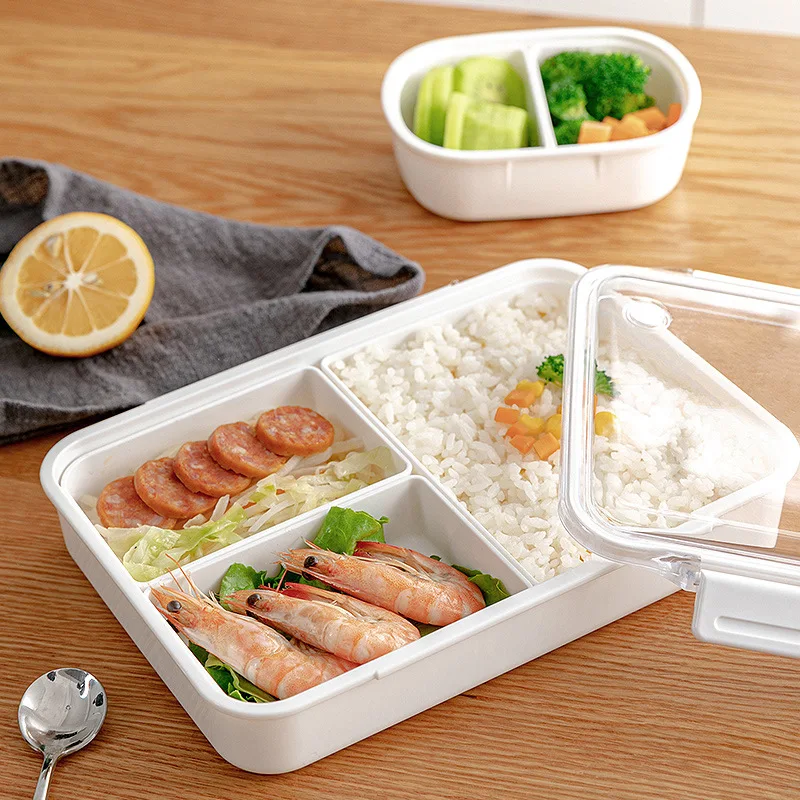 Single Layer Lunch Box Portable Separate Vegetable Meat Fruit Compartment Leakproof Food Container Microwave Oven