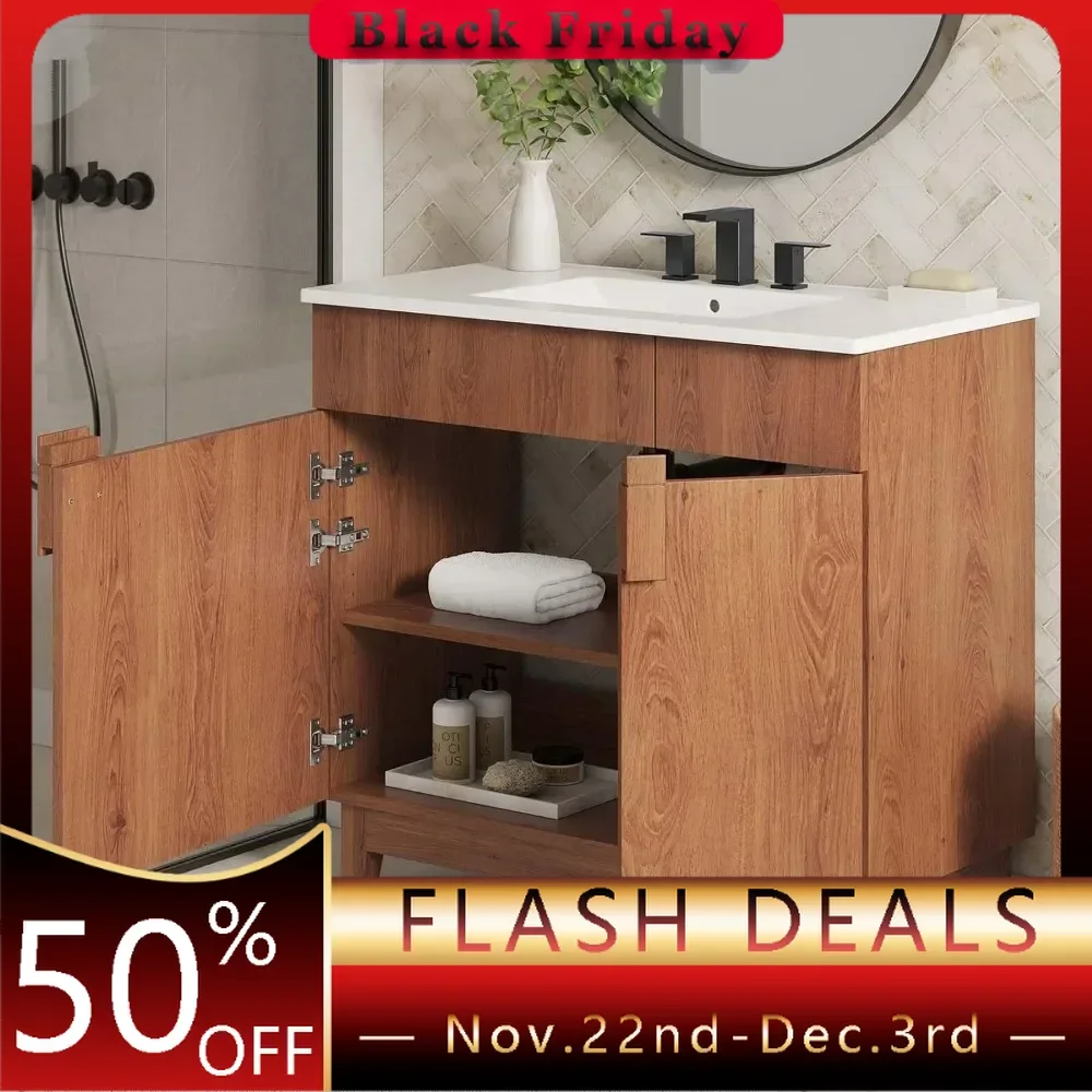 Miles Vanity, White Walnut bathroom sink cabinet