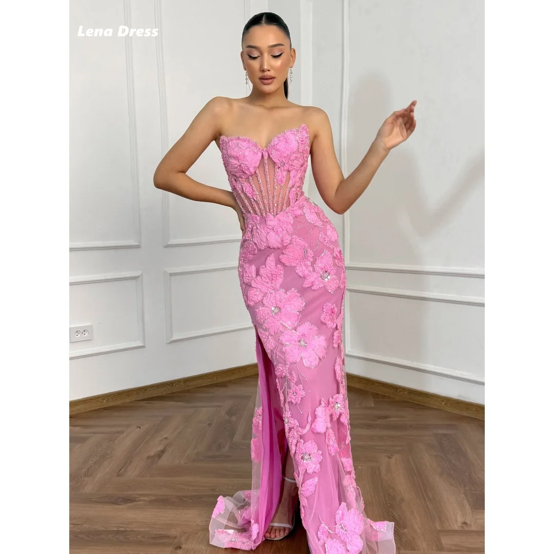 

Lena Fish Tail Prom Clothes Party Dresses Woman Flowers Side Slit Customized Sleeveless Luxury Prom Dress Women Evening Dresses