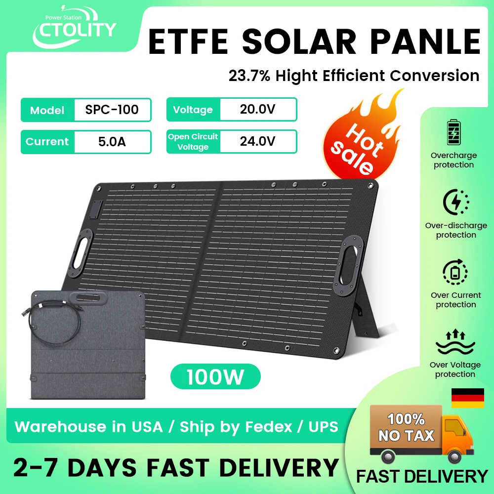 100 W ETFE Tragbares Solarpanel-Ladegerät Camping faltbare hocheffiziente 20 V Solarzelle für