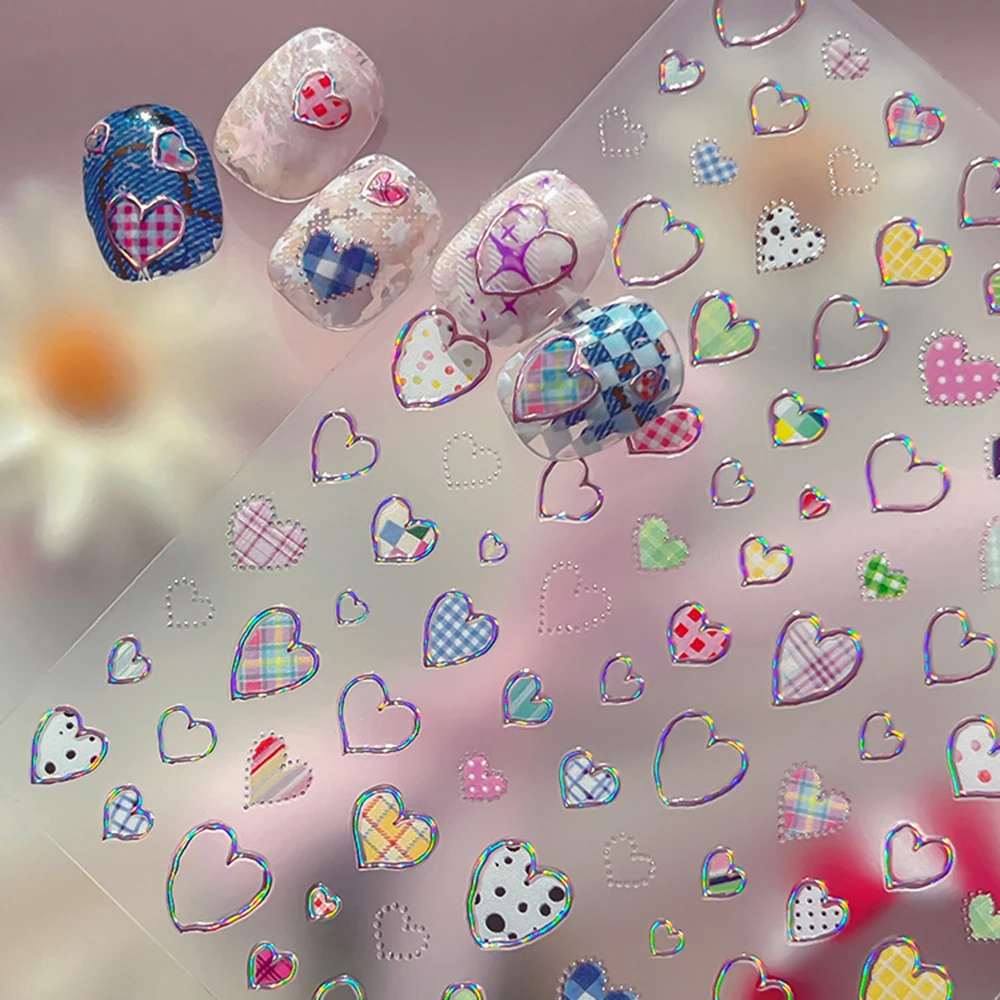 Silber Gold Herz Nagelaufkleber Metall Farbige Bronzierung Valentinstag Nagelkunst Aufkleber Abziehbilder für Maniküre Dekoration Süßes Herz