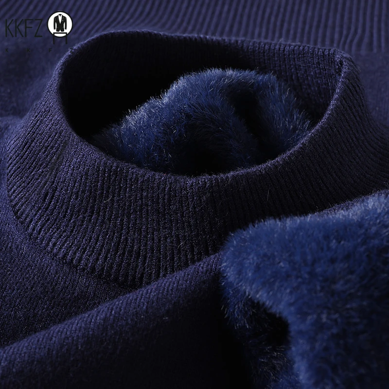 2025 الرجال بلون نصف الياقة المدورة تريكو سترة وهمية الرقبة البلوز عادية الخريف الشتاء البلوز ماركة ملابس رجالي #3