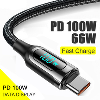 7A 100W PD Fast Charging Type C to Type C Cable 6A 66W Digital Display USB to Type C Cable For Xiaomi HUAWEI Macbook iPad