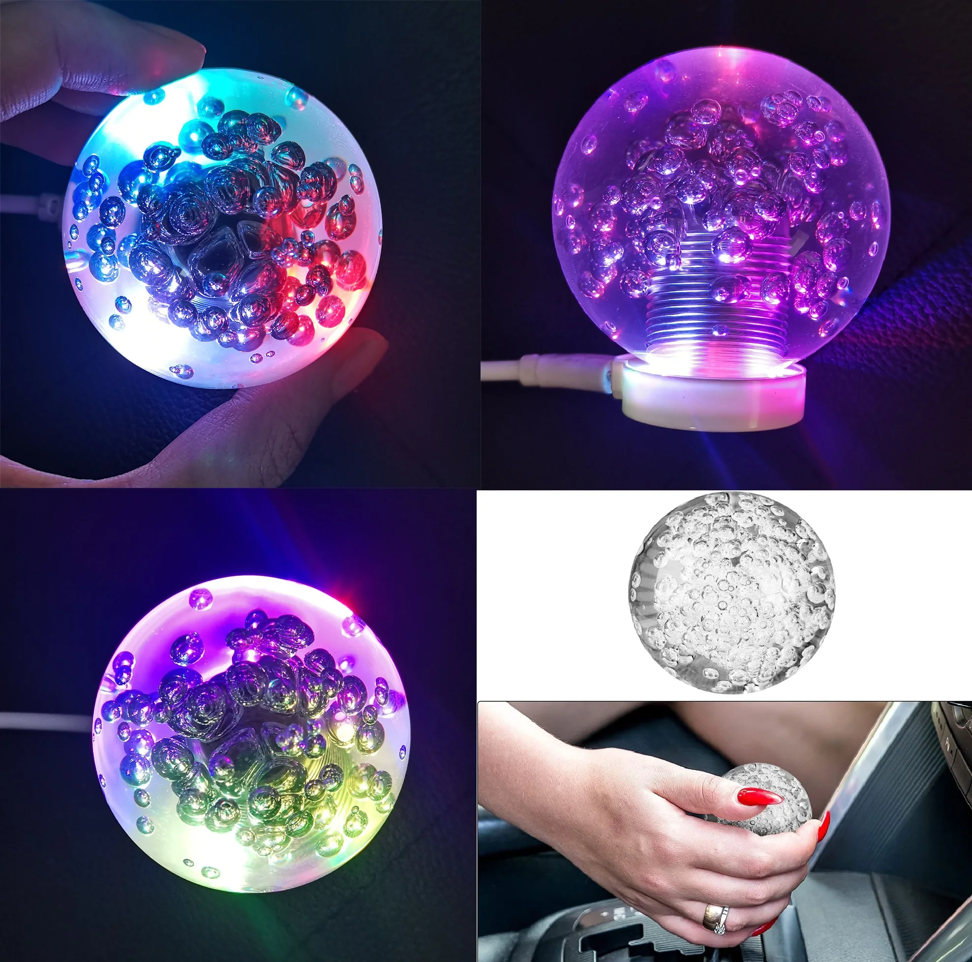 자동차 멀티 컬러 크리스탈 버블 노브, LED 라이트 라운드 볼, 수동 기어 스틱 시프트 노브 시프터 레버, AT MT