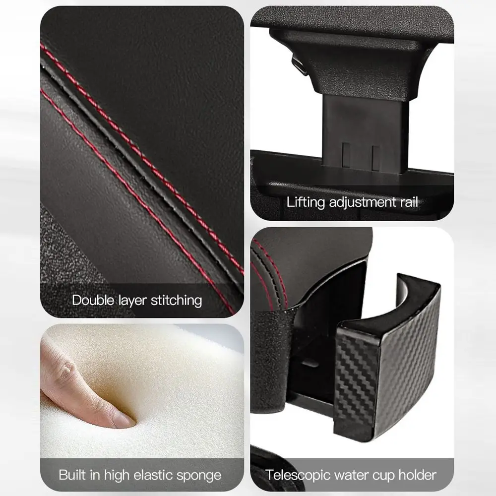 

Height Adjustable Car Center Console Gap Storage Box PU Leather with Liftable Tray Elbow Support Multifunctional Armrest Pad