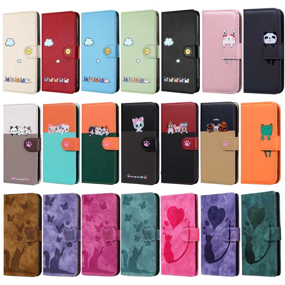 Leather Flip Case for Funda Samsung Galaxy S24 Plus S23 Ultra S22 S21 FE 5G Cases 3D Cute Cat Pets Wallet Phone Back Cover Women