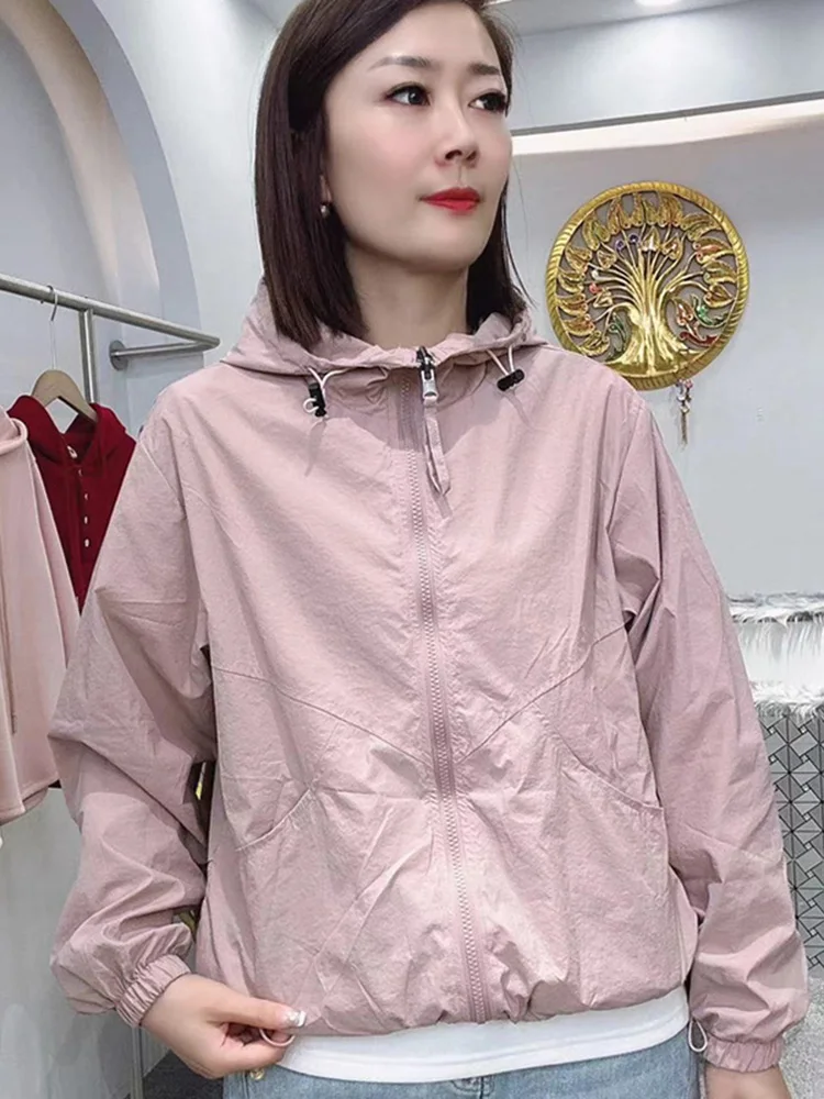 

Faionable Lightweight Windproof Hooded Sun Protection Jaet Women's Summer New Design Simple Loose Match All over Top