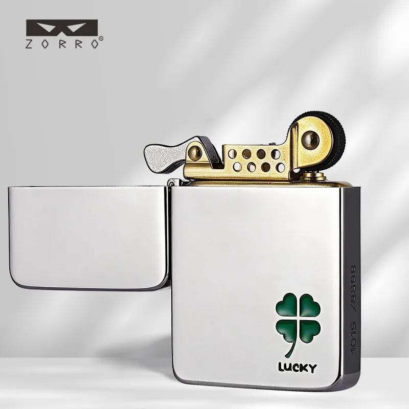 ZORRO 820 Kerosine Lighter,four-leaf Clover Carved Grinding Wheel Lighter,retro Windproof Cigarette Lighter,men's Business Gifts
